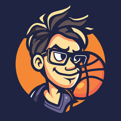 Geek boy sports cartoon logo vector illustration