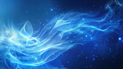 Hi-tech blue abstract background with flowing particle curves, creating a futuristic and innovative look