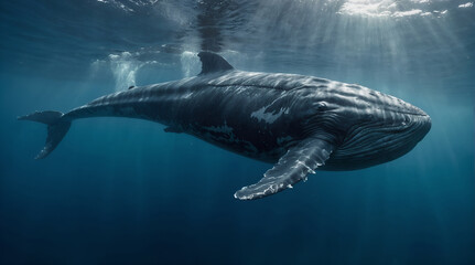 Blue whale underwater, whale, sea, ocean