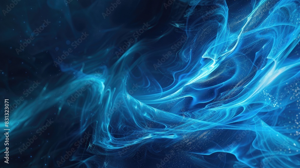 Poster hi-tech abstract background with blue particle curves, creating a modern and futuristic visual effec