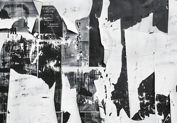 Naklejka premium Abstract Black and White Torn Paper Collage with Urban Street Art