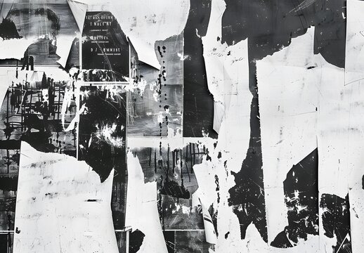 Abstract Black and White Torn Paper Collage with Urban Street Art