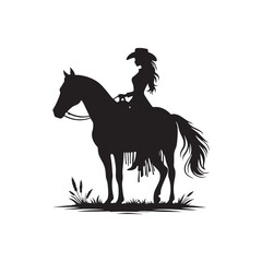 Classic Cowgirl Horse Riding Silhouette - Minimallest Cowgirl Horse Riding Vector
