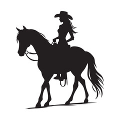 Naklejka premium Sunset Cowgirl Horse Riding Silhouette - Cowgirl Horse Riding Illustration 