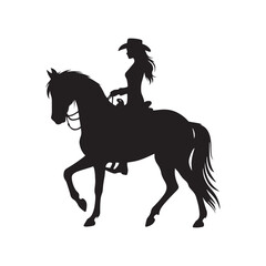 Silhouette of Cowgirl Horse Riding - Vintage Western Style - Cowgirl Horse Riding Illustration
