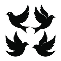 Set of Silhouette dove line icon black vector on white background