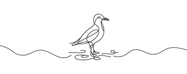 One line drawing of a seagull. Continuous line drawing graphic illustration vector.