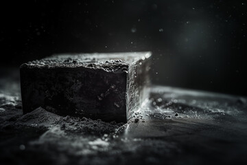 Enigmatic image of a black cube surrounded by dust particles