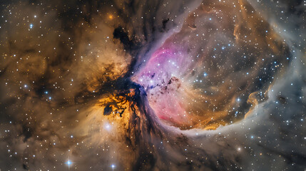 A starry sky with a bright orange cloud in the middle