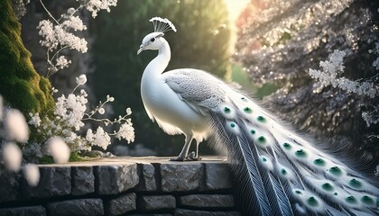 White peacock on a wall