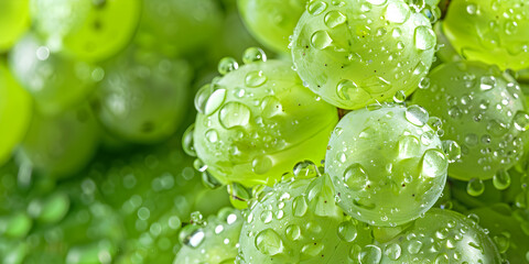 Fresh green grapes closeup Juicy green grapes closeup macro with drops of water Background texture selective focus
