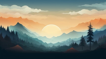 Generate a beautiful landscape image of a mountain range at sunset