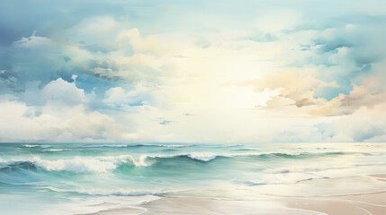 Tranquil ocean scene with gentle waves and a bright sky. Perfect for backgrounds or relaxation themes in various design projects.