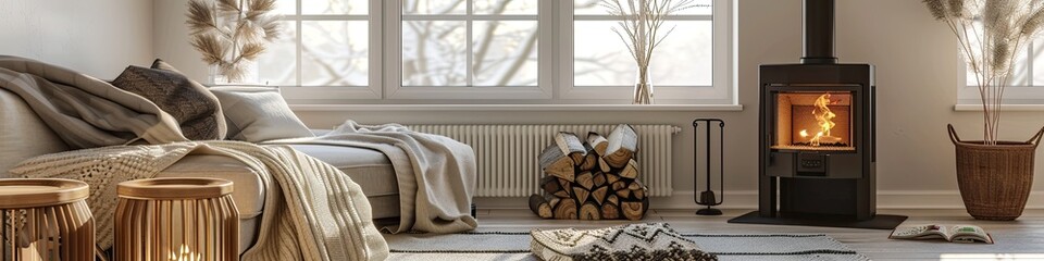 modern minimalist living room with a Scandinavian winter theme