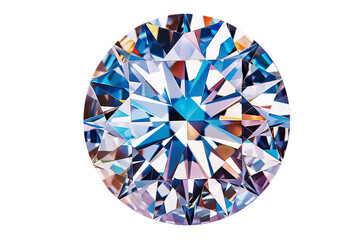 Brilliant cut diamond reflecting various colors and showing intricate facets. Perfect for jewelry, luxury, and gem-related themes.