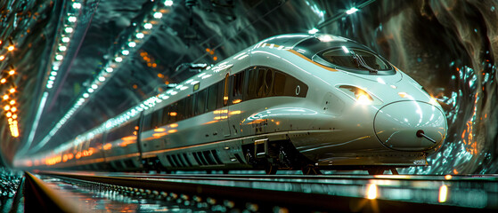 Futuristic High-Speed Train: Sleek and Modern Design in a Vibrant, Neon-Lit Station Showcasing Advanced Transportation Technology and Urban Innovation Wallpaper Digital Art Poster Brainstorming 