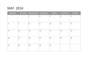 Calendar for May 2024. The week starts on Monday. Glider