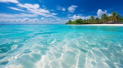 Tranquil maldives island  serene beach with white sand, turquoise ocean, and blue sky