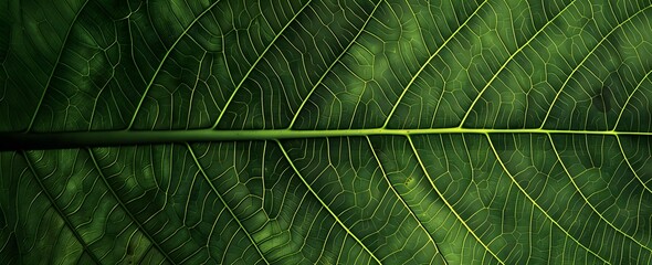 Closeup of Leaf Texture with Detailed Veins and Natural Green Colors