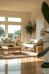 Fototapeta premium chic minimalist living room with a focus on sustainability