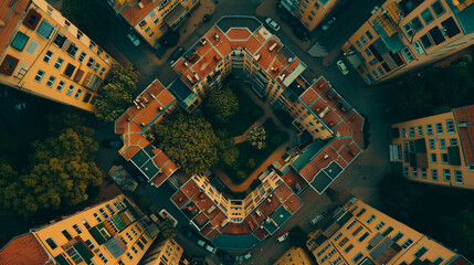 An aerial shot captures the unique circular architecture within Barcelona's dense cityscape