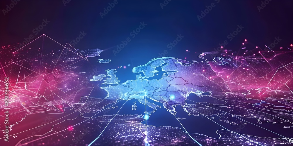 Poster mapping the digital connectivity and data transfer network in western europe. concept network infras