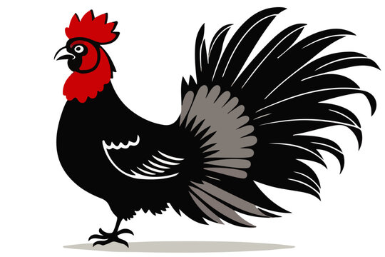 black rooster with red comb and wattle clip art preview
