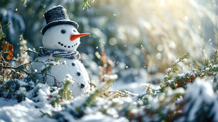 Obraz premium Happy Snowman in Winter a Secession Wallpaper Digital Art Magazine Background Poster Card