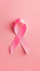 Pink Breast Cancer Awareness Ribbon on a Pale Pink Background in Daylight