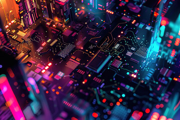 Computer circuit board with neon lights