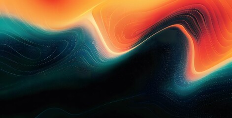 Obraz premium - Psychedelic gradient wave with vibrant orange, teal, and white hues., Grainy texture adds a retro, vintage aesthetic.