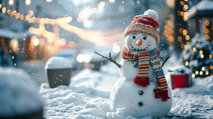 Obraz premium Happy Snowman in Winter a Secession Wallpaper Digital Art Magazine Background Poster Card