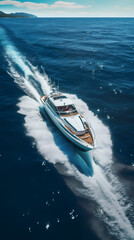 Luxury yacht speeding in the ocean