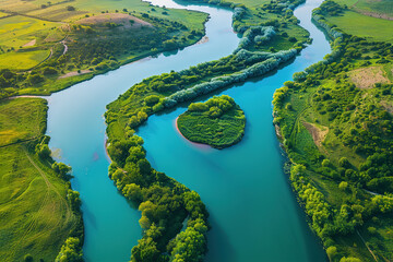 River flowing through lush green countryside