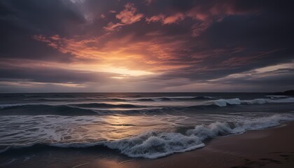 Fototapeta premium whirlpool at sunset, cloudy, hurricane, rainbow on the horizon. Generative AI, Generative, AI