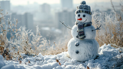 Obraz premium Happy Snowman in Winter a Secession Wallpaper Digital Art Magazine Background Poster Card