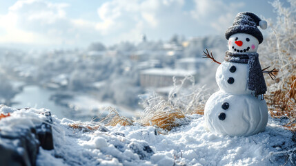 Obraz premium Happy Snowman in Winter a Secession Wallpaper Digital Art Magazine Background Poster Card