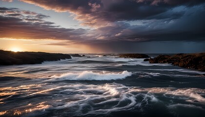 Fototapeta premium whirlpool at sunset, cloudy, hurricane, rainbow on the horizon. Generative AI, Generative, AI