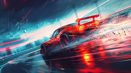 race car speeding on track dynamic motorsports vehicle illustration competitive auto racing artwork