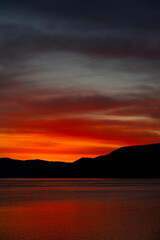 Breathtaking sunset over Djerdap gorge on the Danube river in Serbia