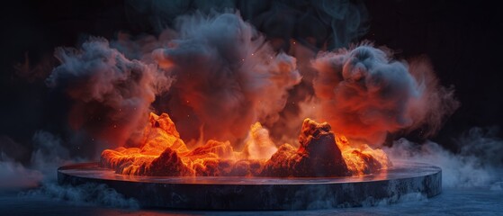 volcano podium Giving an exclusive, powerful style with a design that makes the product stand out. Emphasizes the wonder and fascination of volcanic eruptions and the flow of lava or magma. 3d render,