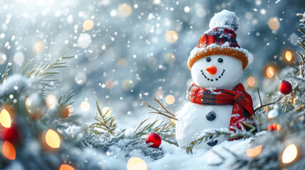Fototapeta premium Happy Snowman in Winter a Secession Wallpaper Digital Art Magazine Background Poster Card