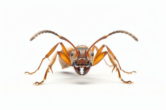 Macro Shot of Bulldog Ant Closeup, Detailed Insect with Vibrant Colors, Isolated on White Background