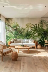Fototapeta premium modern living room with minimalist tropical design