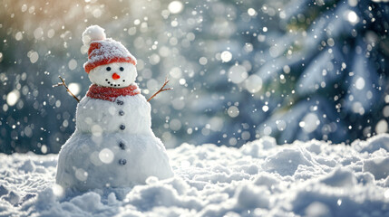 Obraz premium Happy Snowman in Winter a Secession Wallpaper Digital Art Magazine Background Poster Card