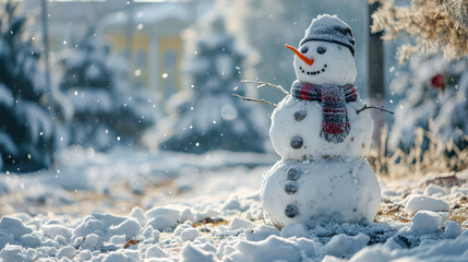 Obraz premium Happy Snowman in Winter a Secession Wallpaper Digital Art Magazine Background Poster Card