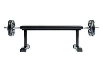 Naklejka premium Empty weight bench with barbell for strength training and fitness. Perfect for gym, workout routines, and muscle building exercises.