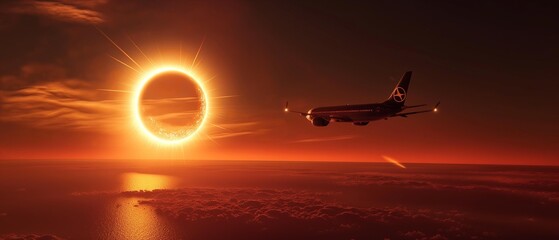 AI Image Generator of An airplane is flying past the sun during a solar eclipse