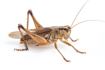 Macro Shot of Bush Cricket Closeup, Detailed Insect with Vibrant Colors, Isolated on White Background