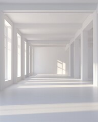 Minimalist White Interior with Sunlight Streaming Through Large Windows